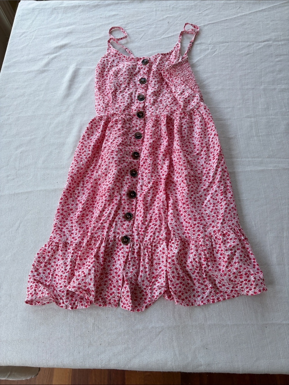 Women’s Pink Floral Button-Down Sundress with Ruffle Hem